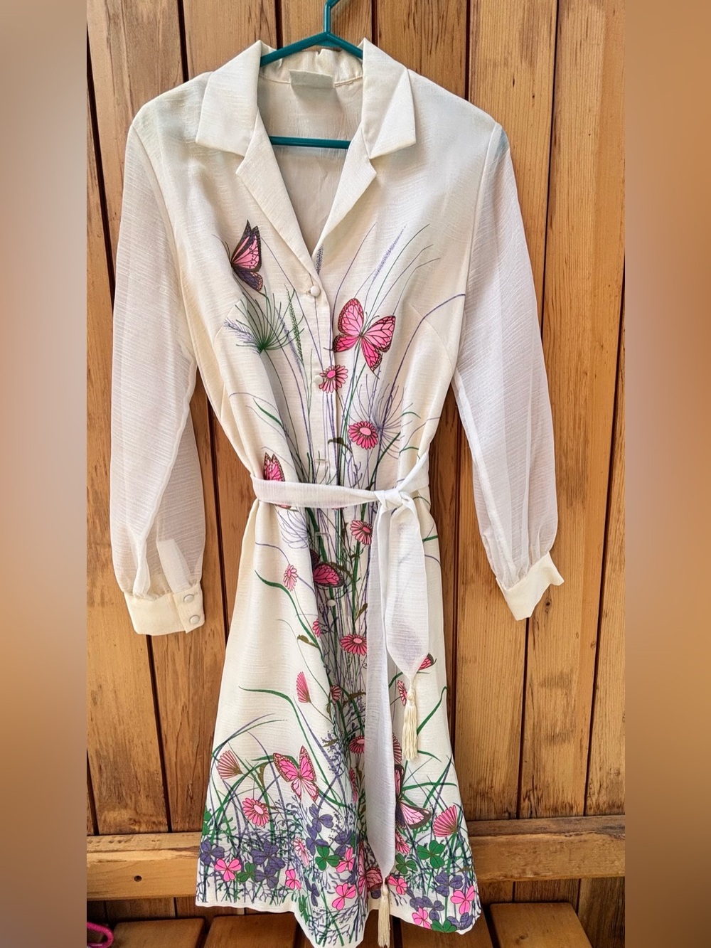 Vintage 70s Alfred Shaheen Butterfly Botanical Shirt Dress